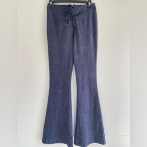 Sadie and Sage Dove Gray Lace Up & Zip Soft Long Flared Pants Flirty Festival S